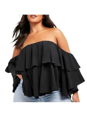 New Off The Shoulder Ruffle Peplum Black Top Plus Size 16UK See Size Chart